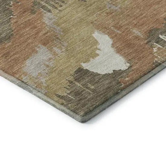 8' Copper Gold And Ivory Abstract Washable Round Rug With UV Protection Photo 8