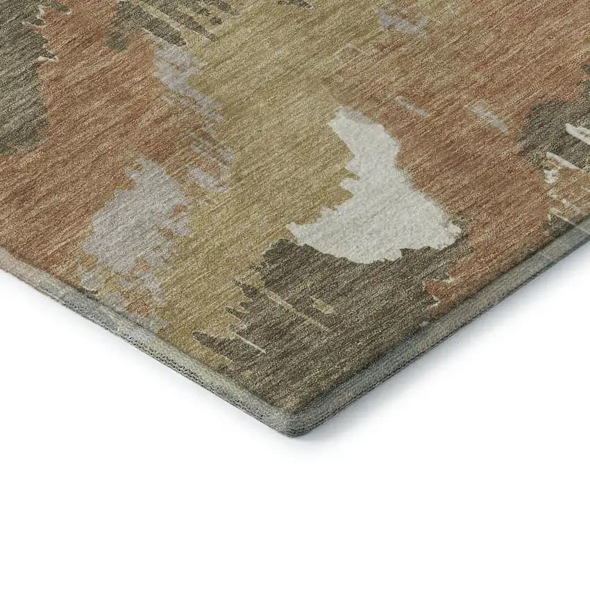 8' Copper Gold And Ivory Abstract Washable Round Rug With UV Protection Photo 8