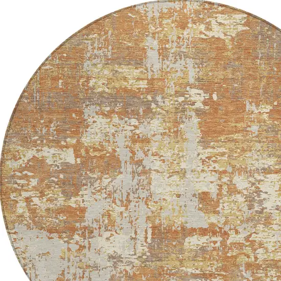 8' Copper Gold And Ivory Round Abstract Washable Indoor Outdoor Area Rug Photo 5