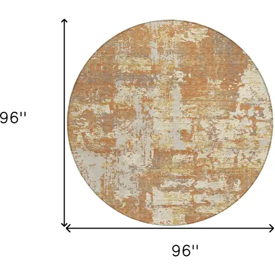 8' Copper Gold And Ivory Round Abstract Washable Indoor Outdoor Area Rug Photo 3