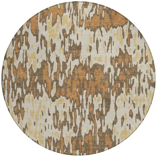 8' Copper Gold And Ivory Round Striped Washable Indoor Outdoor Area Rug Photo 6