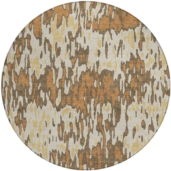 8' Copper Gold And Ivory Round Striped Washable Indoor Outdoor Area Rug Photo 2