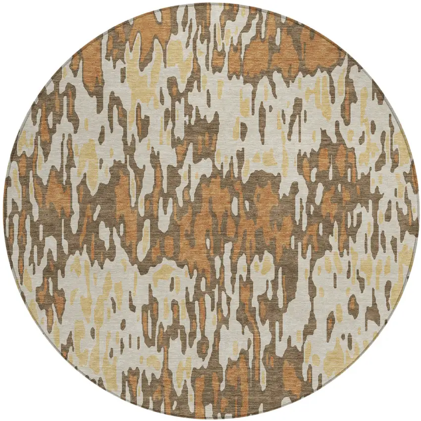 8' Copper Gold And Ivory Round Striped Washable Indoor Outdoor Area Rug Photo 2