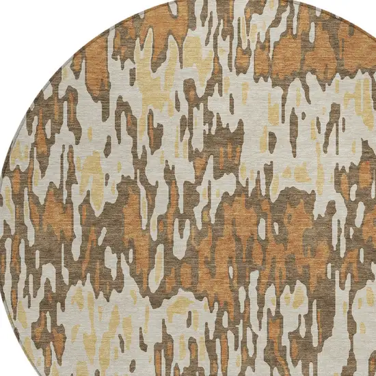 8' Copper Gold And Ivory Round Striped Washable Indoor Outdoor Area Rug Photo 5