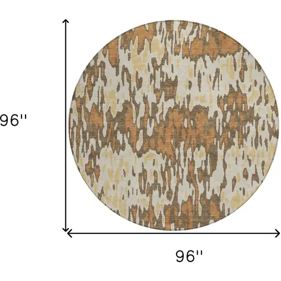 8' Copper Gold And Ivory Round Striped Washable Indoor Outdoor Area Rug Photo 3