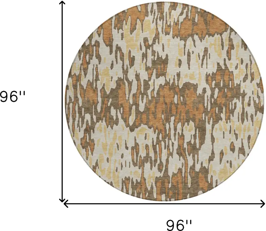 8' Copper Gold And Ivory Round Striped Washable Indoor Outdoor Area Rug Photo 3