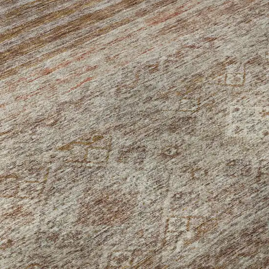 8' Copper Gray And Beige Abstract Geometric Washable Round Rug With UV Protection Photo 8