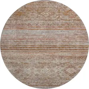 Photo of 8' Copper Gray And Beige Abstract Geometric Washable Round Rug With UV Protection