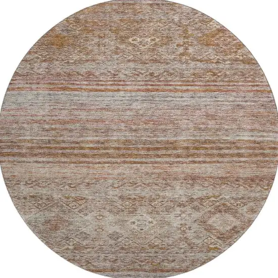 8' Copper Gray And Beige Abstract Geometric Washable Round Rug With UV Protection Photo 3