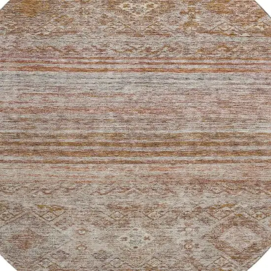 8' Copper Gray And Beige Abstract Geometric Washable Round Rug With UV Protection Photo 2