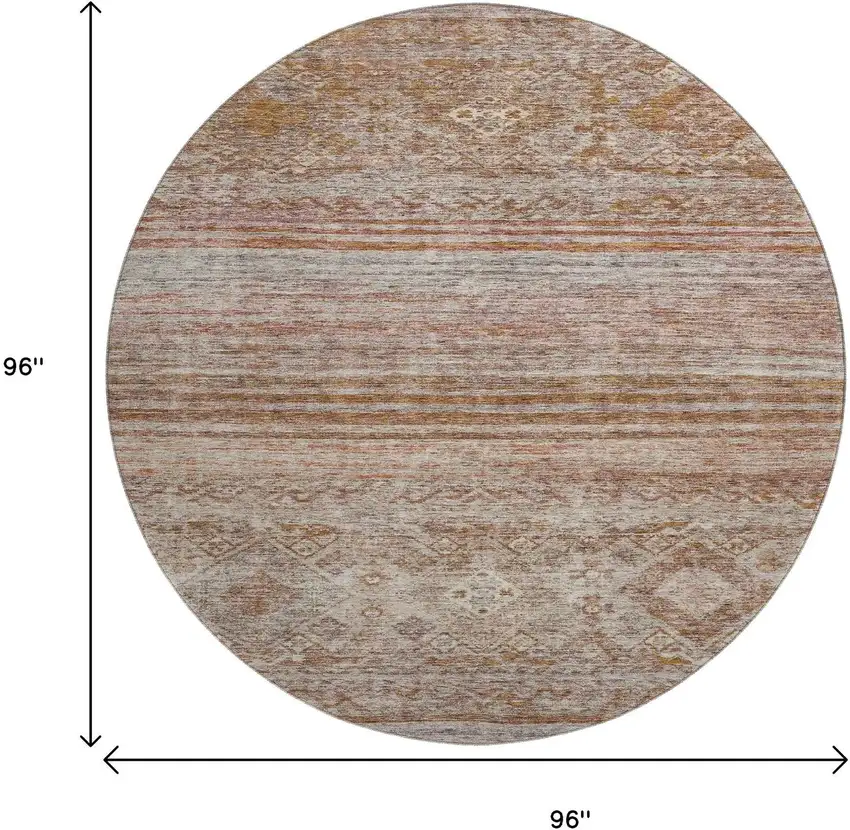 8' Copper Gray And Beige Abstract Geometric Washable Round Rug With UV Protection Photo 9