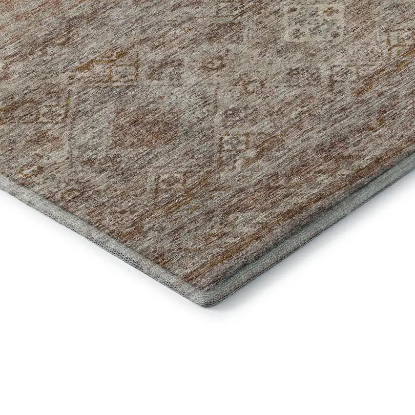 8' Copper Gray And Beige Abstract Geometric Washable Round Rug With UV Protection Photo 6