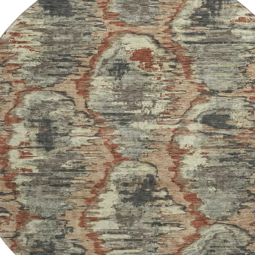 8' Copper Gray And Beige Diamond Washable Round Rug With UV Protection Photo 3