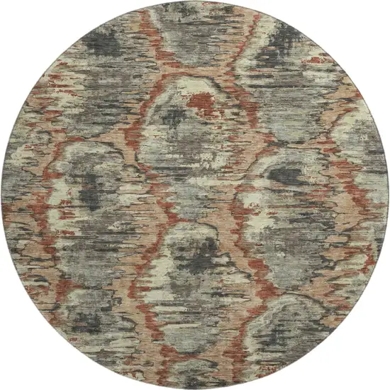 8' Copper Gray And Beige Diamond Washable Round Rug With UV Protection Photo 1
