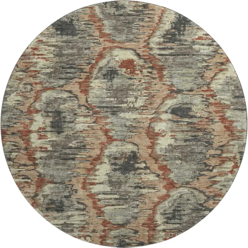 8' Copper Gray And Beige Diamond Washable Round Rug With UV Protection Photo 1