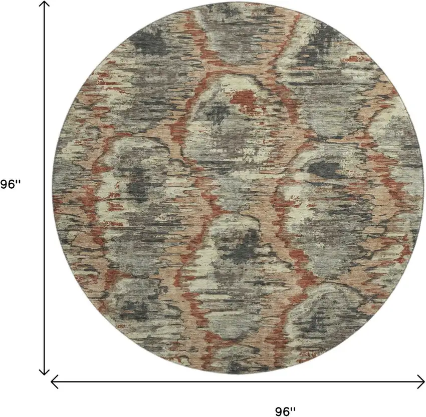 8' Copper Gray And Beige Diamond Washable Round Rug With UV Protection Photo 3