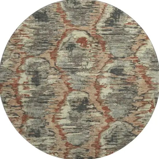 8' Copper Gray And Beige Diamond Washable Round Rug With UV Protection Photo 4