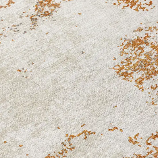 8' Copper Gray And Beige Round Abstract Washable Indoor Outdoor Area Rug Photo 8