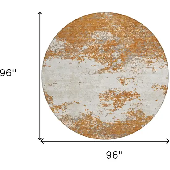 8' Copper Gray And Beige Round Abstract Washable Indoor Outdoor Area Rug Photo 3