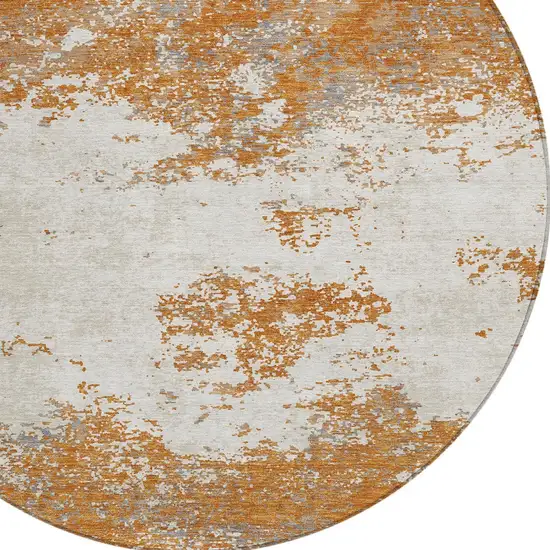 8' Copper Gray And Beige Round Abstract Washable Indoor Outdoor Area Rug Photo 4