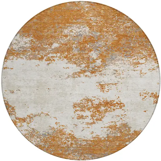 8' Copper Gray And Beige Round Abstract Washable Indoor Outdoor Area Rug Photo 2