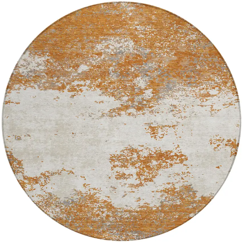 8' Copper Gray And Beige Round Abstract Washable Indoor Outdoor Area Rug Photo 2