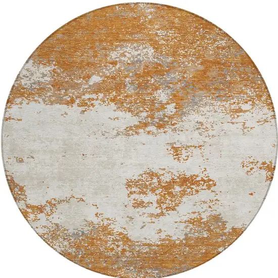 8' Copper Gray And Beige Round Abstract Washable Indoor Outdoor Area Rug Photo 5