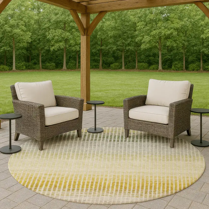 8' Copper Gray And Beige Round Striped Washable Indoor Outdoor Area Rug Photo 8