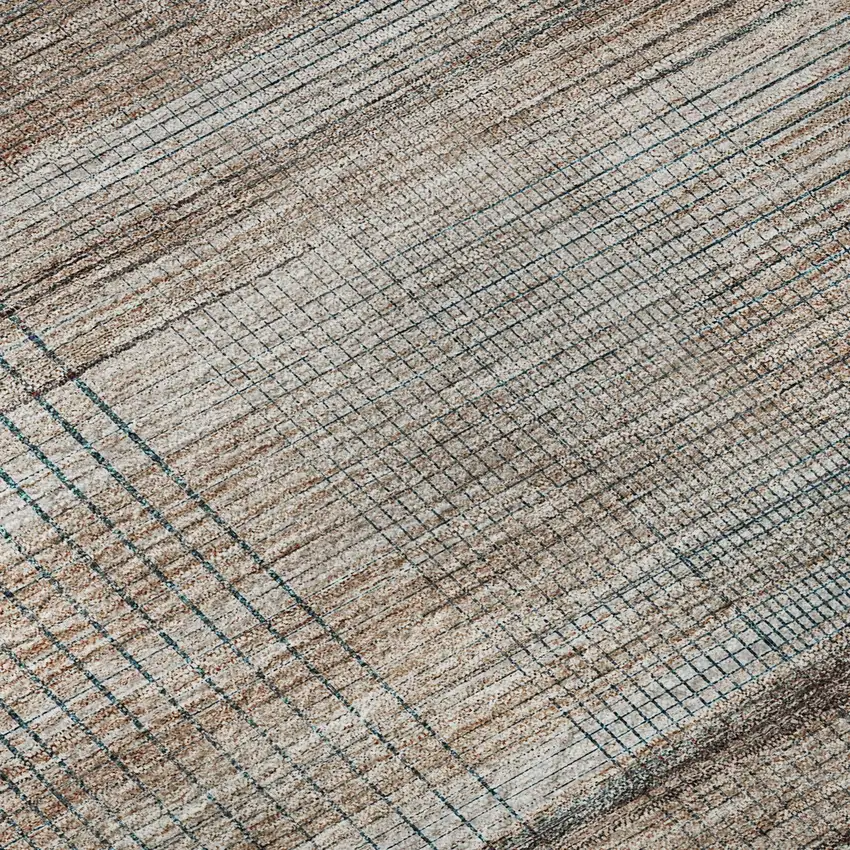 8' Copper Gray And Beige Striped Washable Round Rug With UV Protection Photo 9