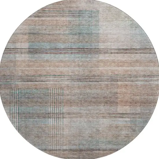 8' Copper Gray And Beige Striped Washable Round Rug With UV Protection Photo 4