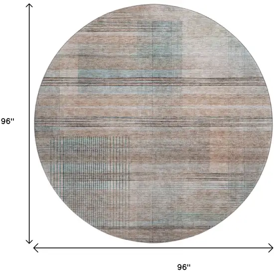 8' Copper Gray And Beige Striped Washable Round Rug With UV Protection Photo 3