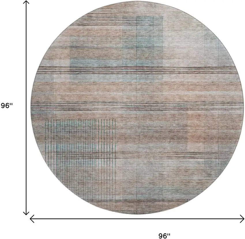 8' Copper Gray And Beige Striped Washable Round Rug With UV Protection Photo 3