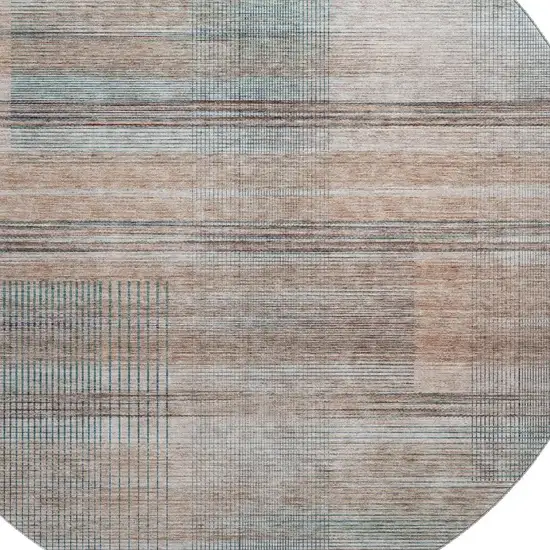 8' Copper Gray And Beige Striped Washable Round Rug With UV Protection Photo 3