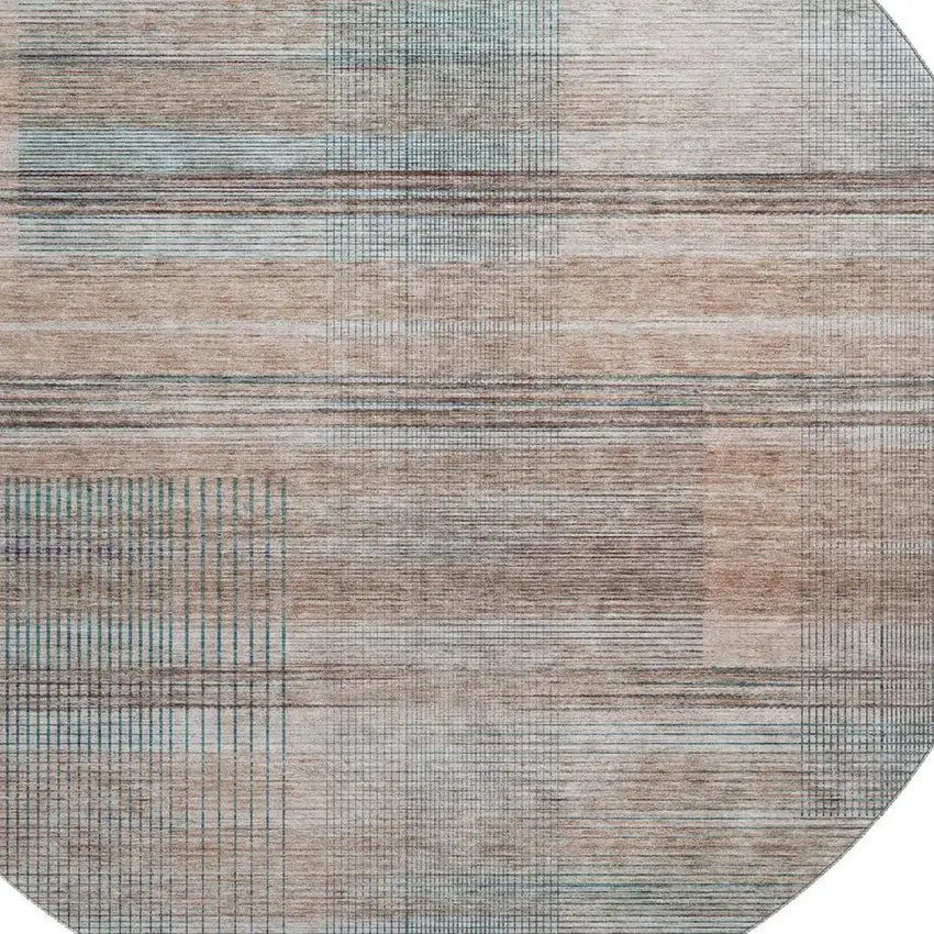 8' Copper Gray And Beige Striped Washable Round Rug With UV Protection Photo 3