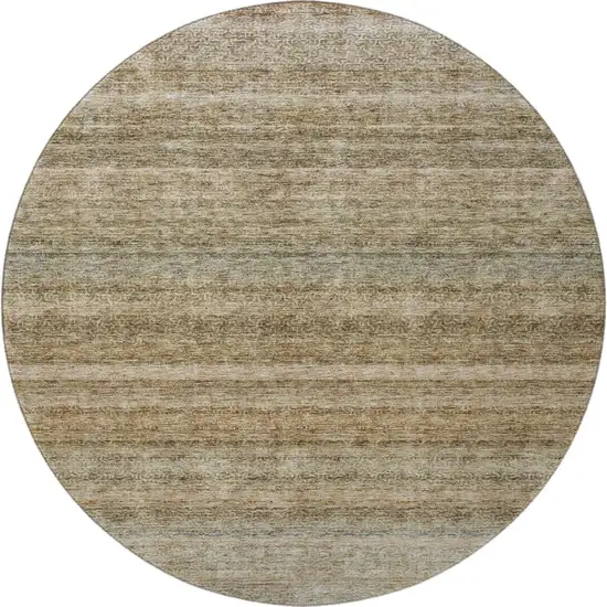 8' Copper Gray And Beige Striped Washable Round Rug With UV Protection Photo 3