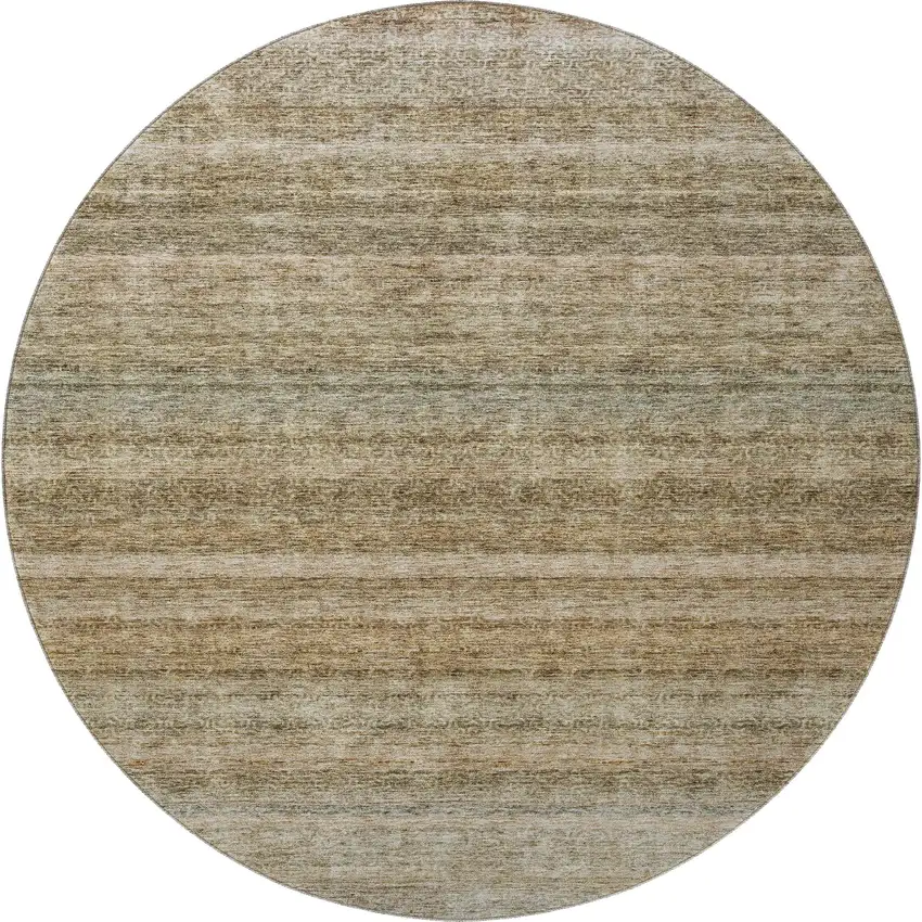 8' Copper Gray And Beige Striped Washable Round Rug With UV Protection Photo 3