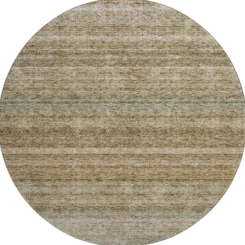 8' Copper Gray And Beige Striped Washable Round Rug With UV Protection Photo 2