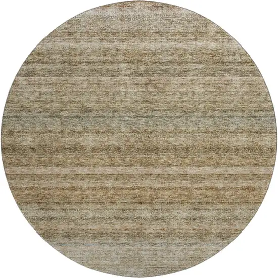 8' Copper Gray And Beige Striped Washable Round Rug With UV Protection Photo 1