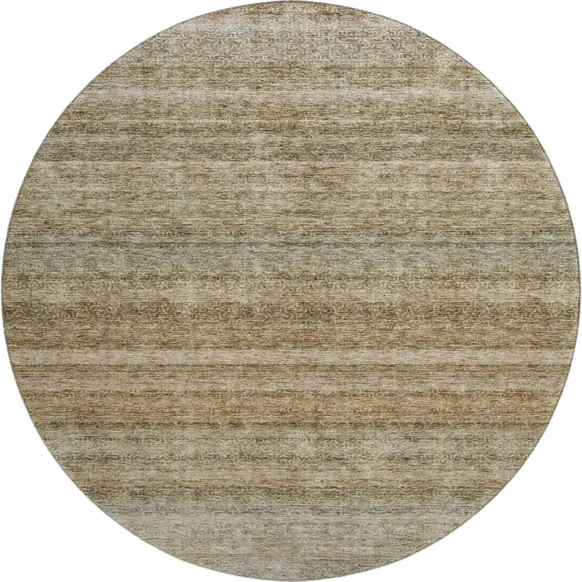 8' Copper Gray And Beige Striped Washable Round Rug With UV Protection Photo 1