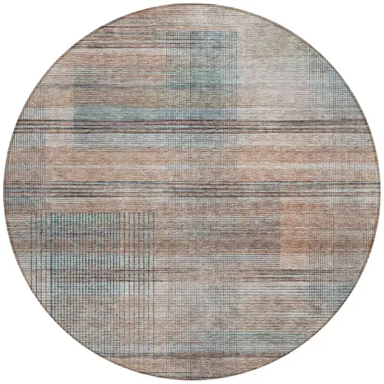 8' Copper Gray And Blue Round Striped Washable Indoor Outdoor Area Rug Photo 5