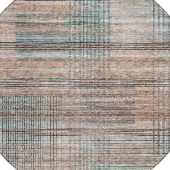 8' Copper Gray And Blue Round Striped Washable Indoor Outdoor Area Rug Photo 4