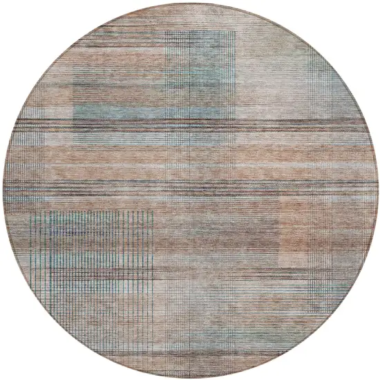 8' Copper Gray And Blue Round Striped Washable Indoor Outdoor Area Rug Photo 2