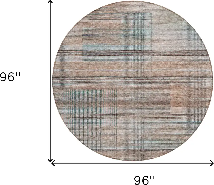 8' Copper Gray And Blue Round Striped Washable Indoor Outdoor Area Rug Photo 3