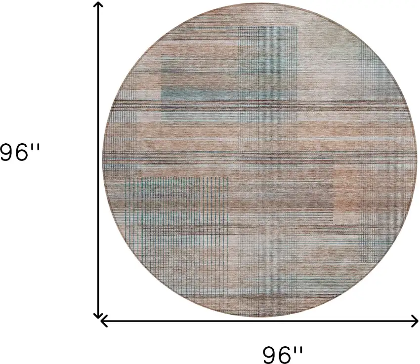 8' Copper Gray And Blue Round Striped Washable Indoor Outdoor Area Rug Photo 3