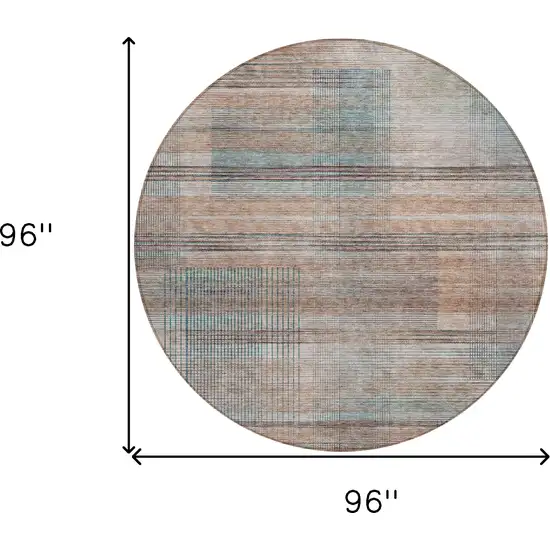 8' Copper Gray And Blue Round Striped Washable Indoor Outdoor Area Rug Photo 3
