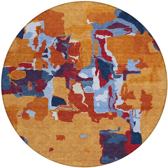 8' Copper Gray And Burgundy Round Abstract Washable Indoor Outdoor Area Rug Photo 2