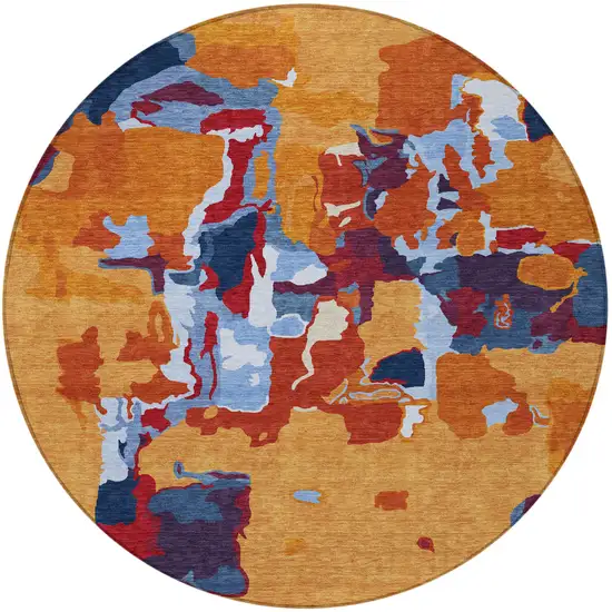 8' Copper Gray And Burgundy Round Abstract Washable Indoor Outdoor Area Rug Photo 6