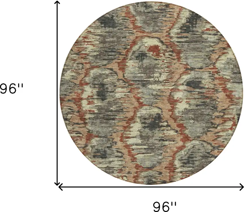 8' Copper Gray And Charcoal Round Abstract Washable Indoor Outdoor Area Rug Photo 9