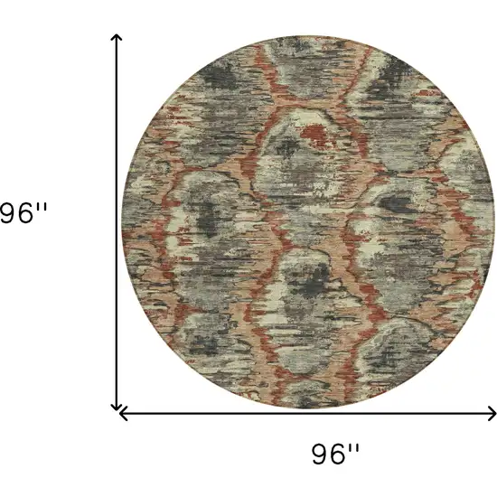 8' Copper Gray And Charcoal Round Abstract Washable Indoor Outdoor Area Rug Photo 9