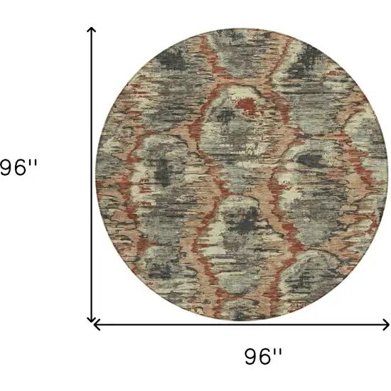 8' Copper Gray And Charcoal Round Abstract Washable Indoor Outdoor Area Rug Photo 9